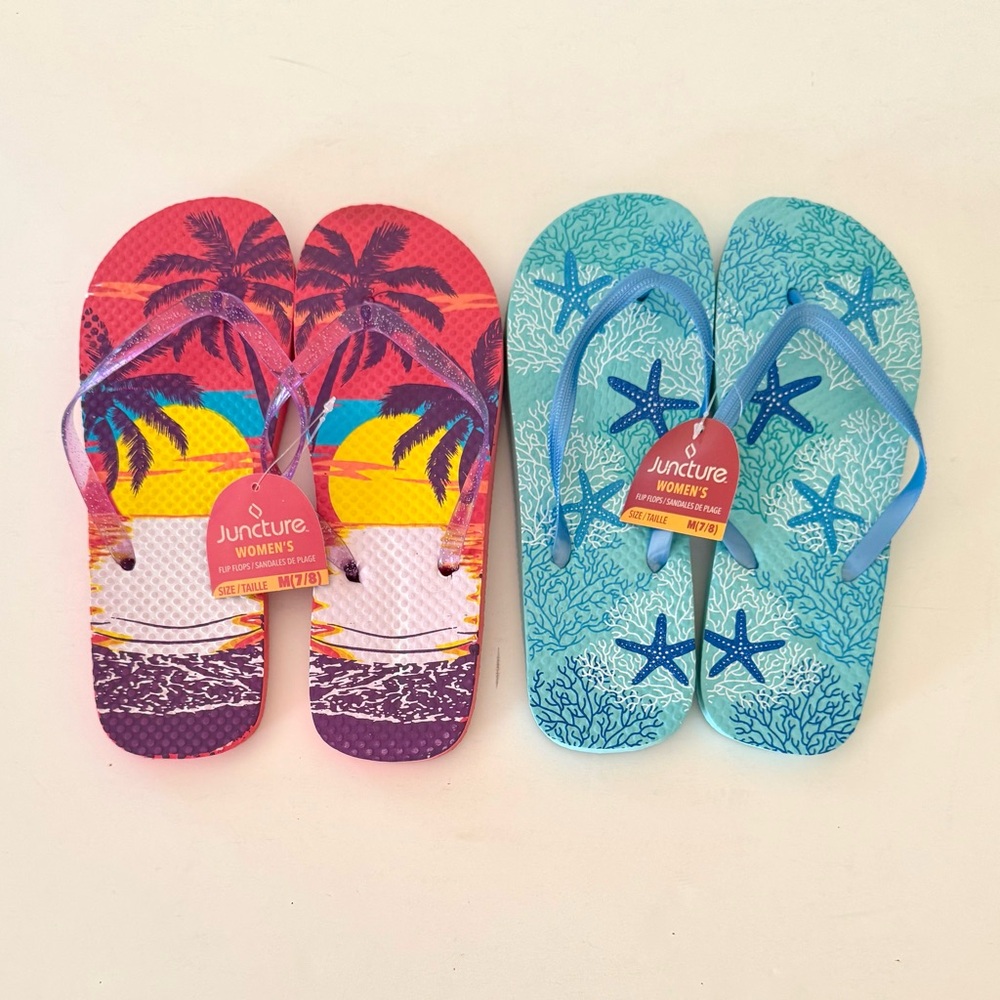 2 - Juncture "Paradise" Rubber Woman’s Flip-Flops - Red/blue Sz:M(7/8)
